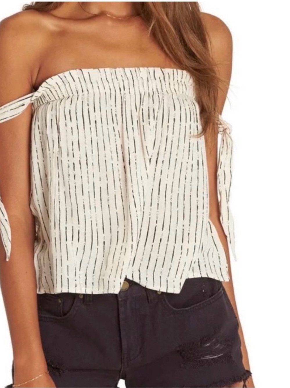 Billabong Cream Striped Off-Shoulder Tie-Shoulder Camisole